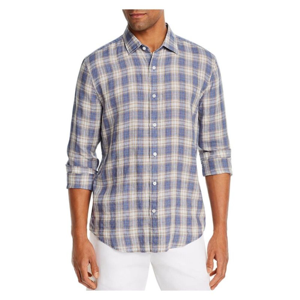 The Mens store Mens Navy Plaid Long Sleeve Button Down Casual Shirt XXL